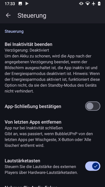 Screenshot BubbleUPnP, Steuerung 2
