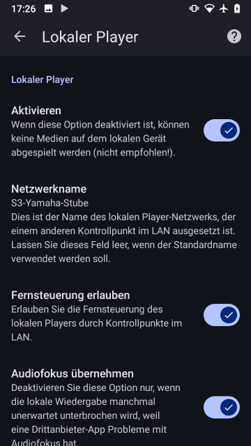 Screenshot BubbleUPnP, Lokaler Player 1