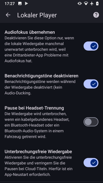Screenshot BubbleUPnP, Lokaler Player 2