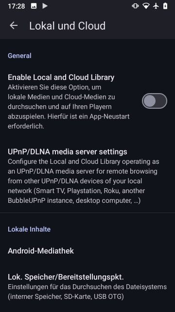 Screenshot BubbleUPnP, Local und Cloud 1
