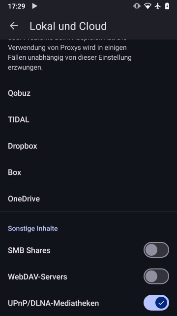 Screenshot BubbleUPnP, Local und Cloud 2