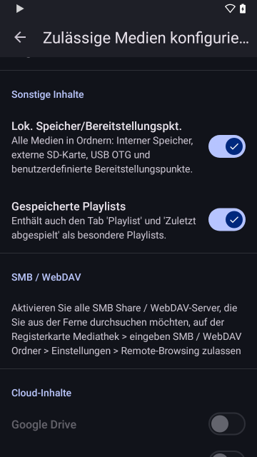 erlaubte Medien für Remote Browsing