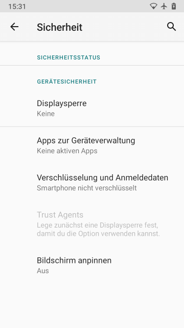 Screenshot Einstellungen, Displaysperre