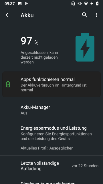Screenshot Einstellungen, Akku