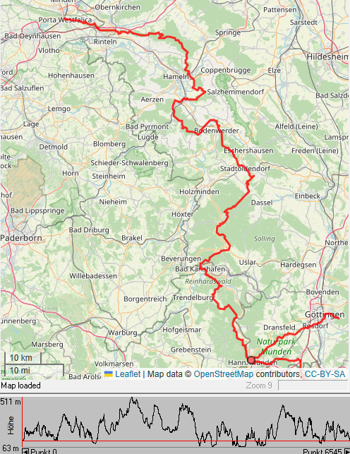 Karte mit Weserberglandweg und E6-Zubringer