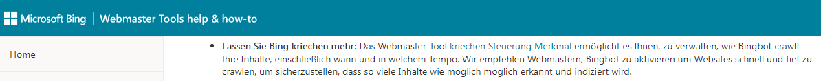 Hilfe-Text von Bing über crawlen