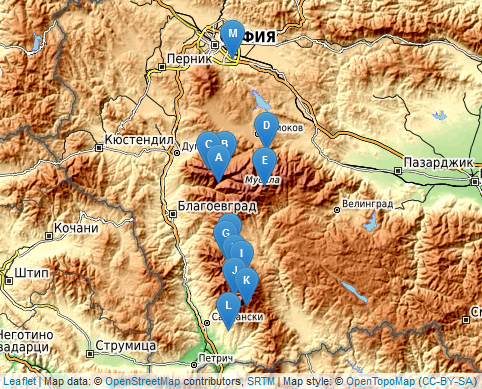 Bulgarien-Karte mit Übernachtungsorten