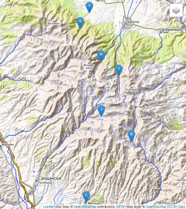 Karte des Pirin-Gebirges