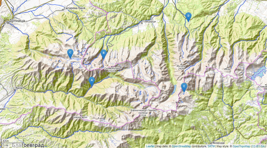 Karte des Rila-Gebirges