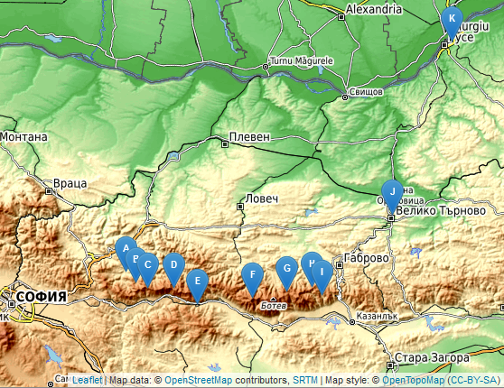 Karte der Übernachtungen in Bulgarien