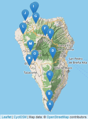 La Palma Topo Karte mit Übernachtungen