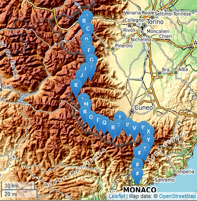 Karte des letzten Abschnitts der GTA mit meinen Übernachtungen