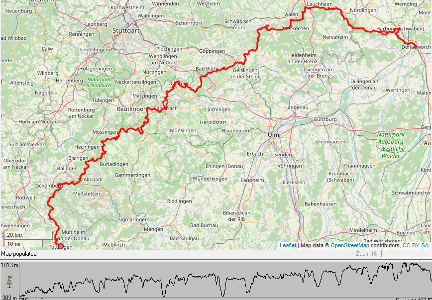 Albsteig-Karte mit Höhenprofil