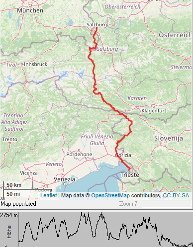 Karte Alpenquerung Salzburg Triest