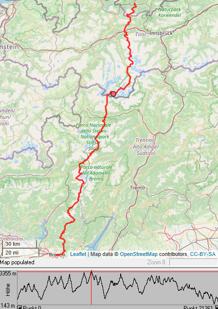 Karte der Alpenquerung auf dem L1