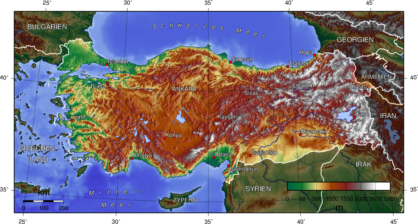 Topographische Karte der Türkei