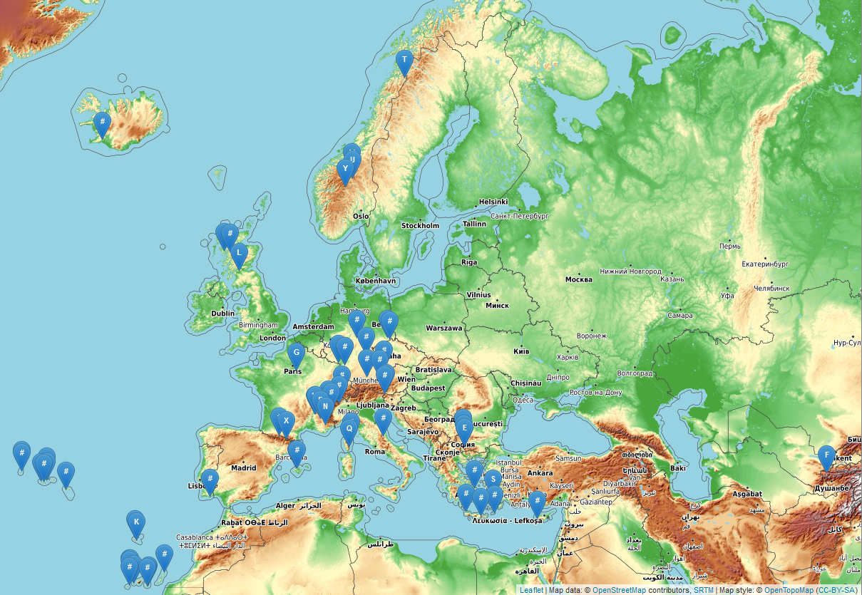 Karte mit Startpunkten aller Wanderungen
